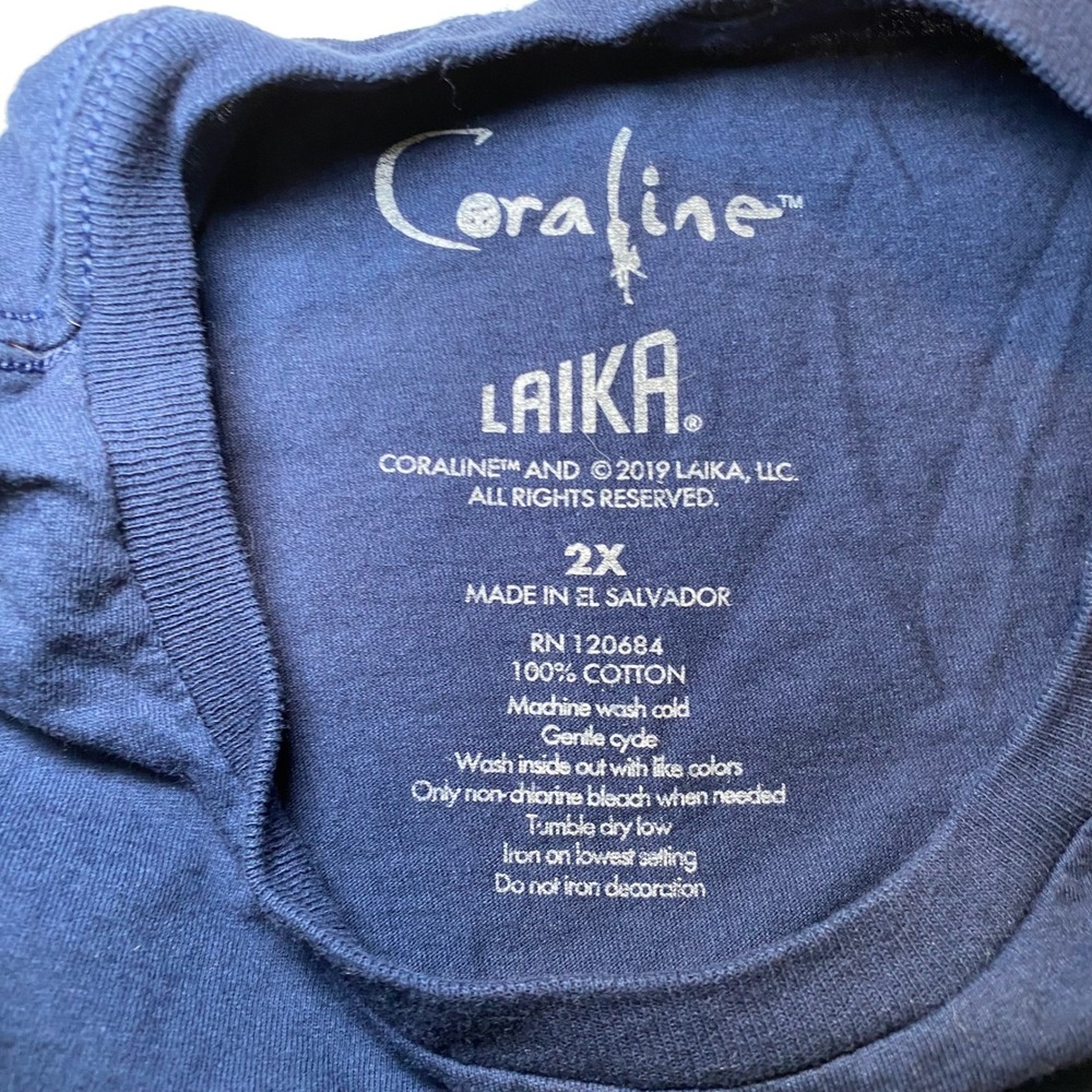 Coraline LAIKA Movie Graphic Tee Navy Blue Short Sleeve T-Shirt Mens 2X - Picture 3 of 4